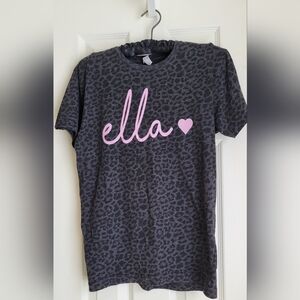 Gray Leopard Print T-Shirt with Pink 'ella' Graphic
